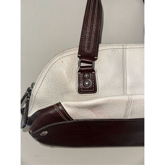 Coach Hampton Pebbled Leather Satchel Bag Cream Brown - Picture 4 of 9